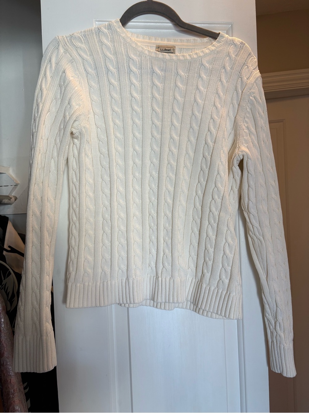 L.L. Bean Women's Cream Cable Knit Crewneck Sweater